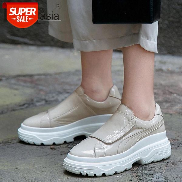 

doratasia new female patent leather flats 2020 autumn casual flats women thick sole round toe hook loop shallow shoes woman #y600