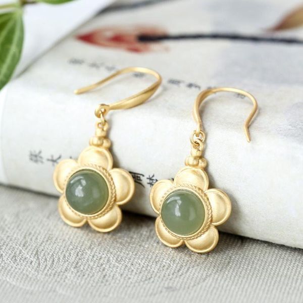 

new silver inlaid natural hetian sapphire cute fresh and elegant craft niche design small flower shape women earrings