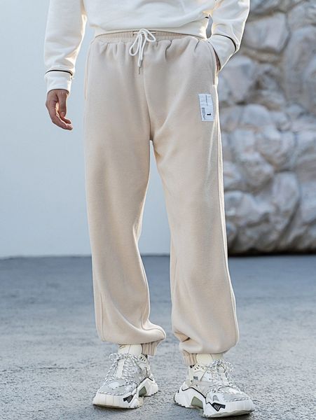 

men letter patched detail drawstring waist fleece pants k5mu#, Black