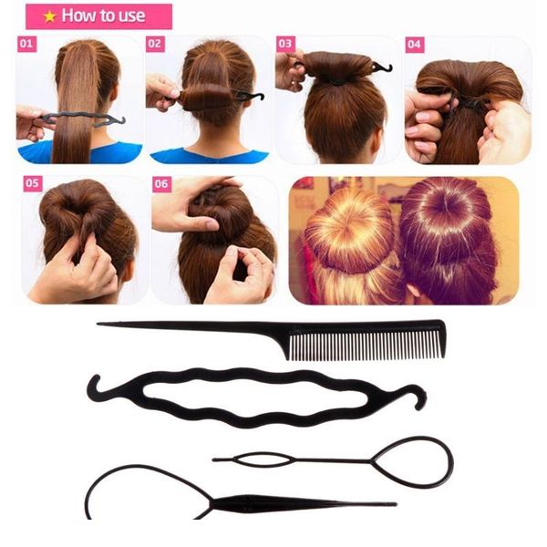 

4pcs plastic hair loop styling hair braiding tools new magic y tail ponytail hair bun maker clip for women girls ha wmtwrv, Silver