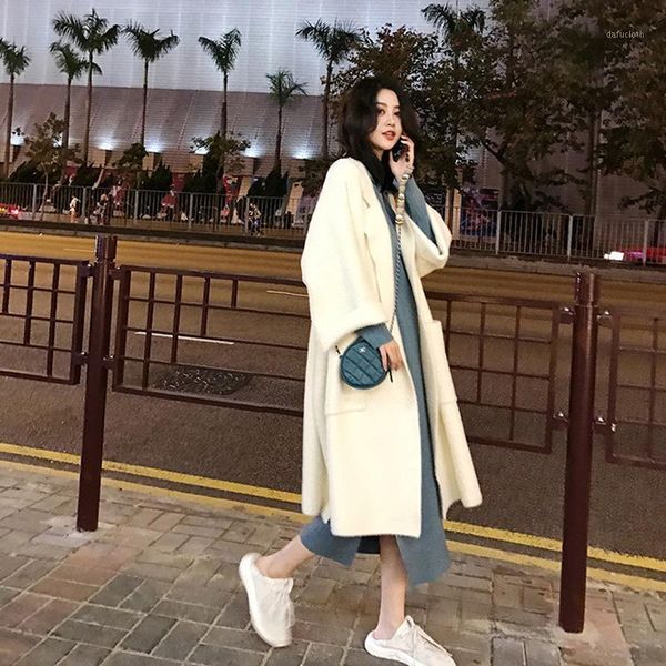

winter elegant slouchy loose woolen knitted cardigan bigsized extra soft sweater long overcoat female high-quality1, White