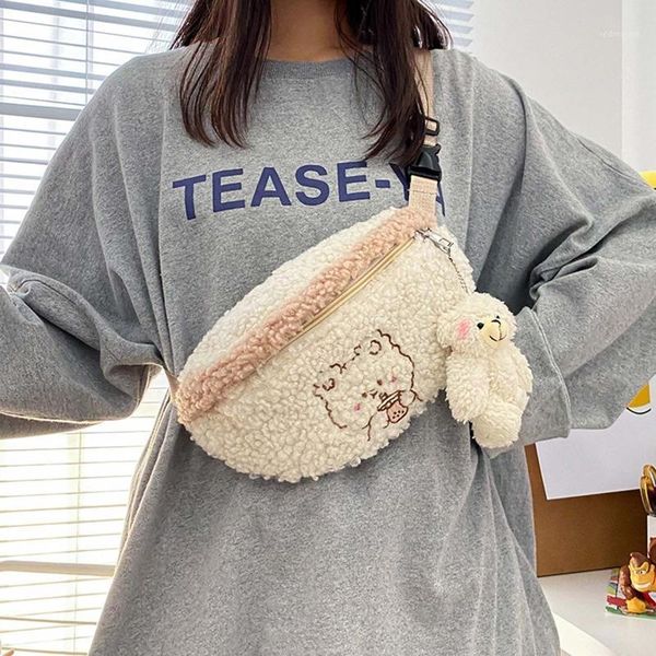 

women girl cartoon plush shoulder crossbody patchwork phone pouch waist bag fanny pack satchel tote purse1