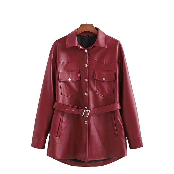 

women's leather & faux vintage women coat 2021 fashion ladies elegant sashes jacket streetwear female pocket outercoat girl chic, Black