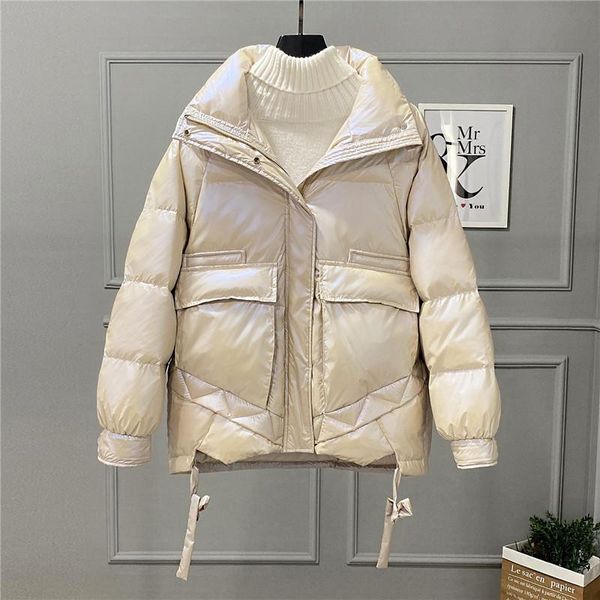 

women coats winter bright side white duck down jacket women stand collar candy colors parkas female warm snow down hooded style, Black