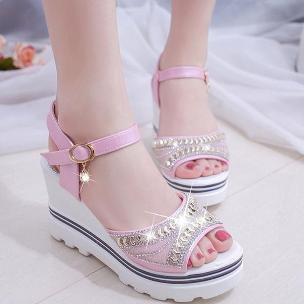 

women shoes fashion summer pumps platform roman wedges crystal peep toe sandals sandali donna zapatos de mujer de moda 2021, Black