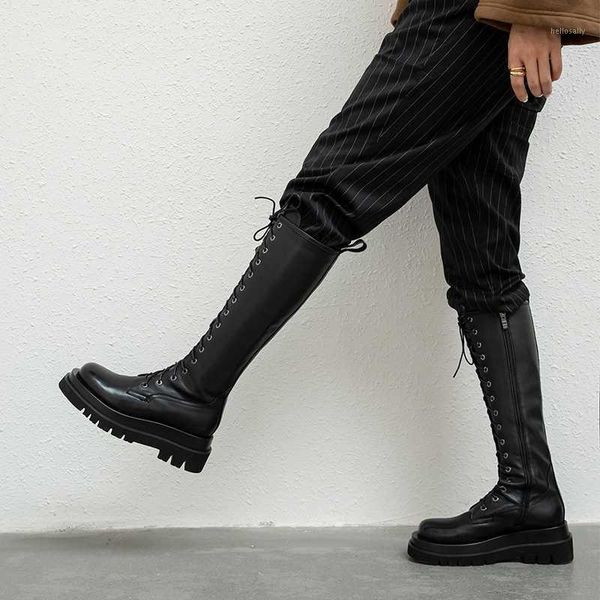 

2020 brand knee high boots women's shoes cow leather zipper punk style riding boots gladiator winter keep warm equestrian1, Black