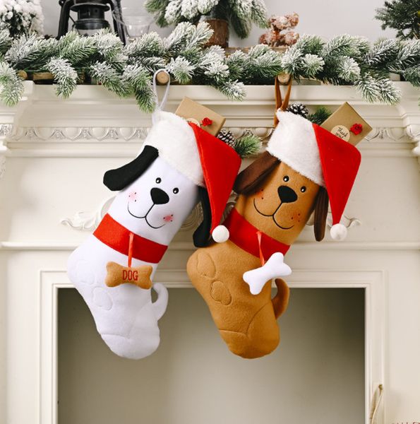 O tamanho mais recente 40CM, meias de Natal, estilos de presente osso de cão meias, decorações de Natal, árvores de Natal, frete grátis