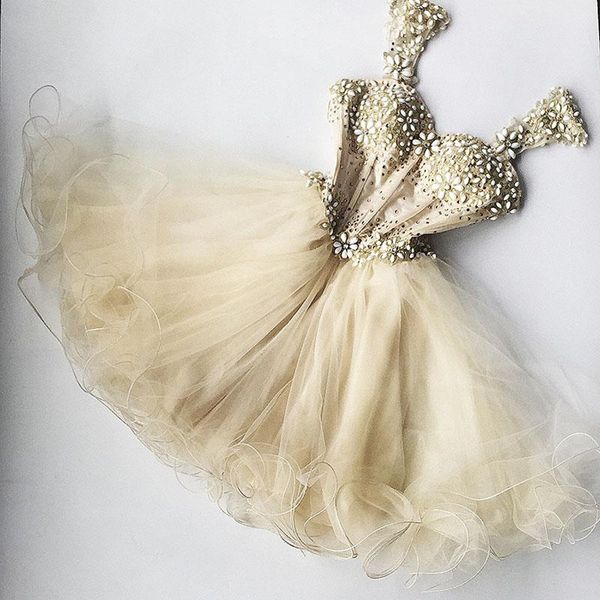 

chic champagne beaded tulle cocktail dresses dress for graduation appliques ruffles cute formal party dress crystal homecoming, Blue;pink