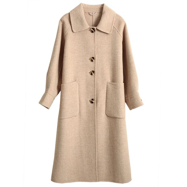 

2021 autumn and winter new double-sided cashmere coat hand-stitched 100% wool double-sided coat, Black