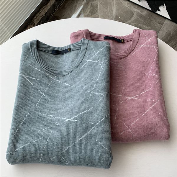 

geometric jacquard line design imitation cashmere handle soft waxy elastic early autumn casual round neck sweater for men