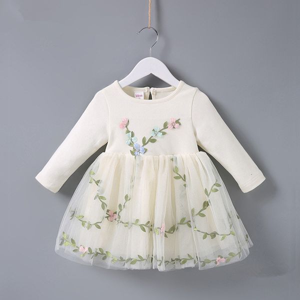 

2021 new spring baptism princess birthday party flowers grass embroidery baby girls children clothes ball gown pink beige 0-2t 39lo, Red;yellow
