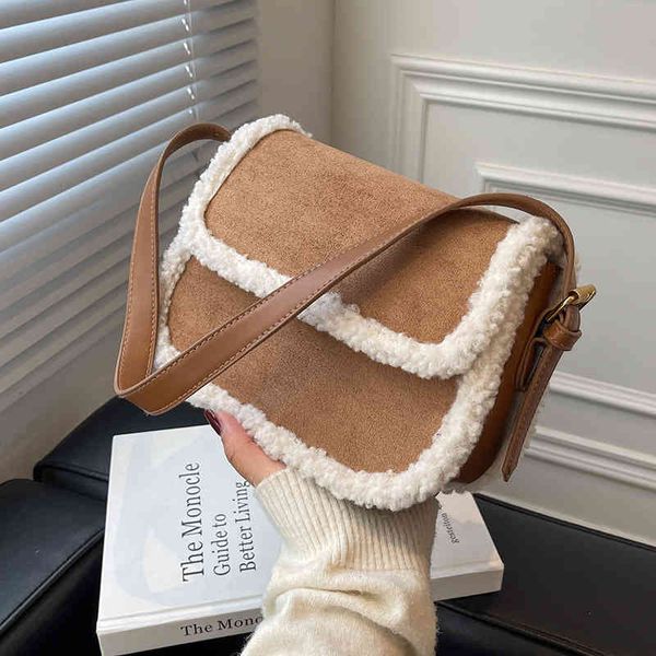 

winter lamb wool small bag women's new fashion atmosphere one shoulder square versatile plush messenger