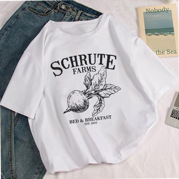 

schrute farms t shirt women print kawaii tshirt scranton pennsylvania korean style vogue casual short sleeve female tshirt, White
