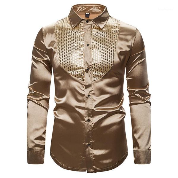 

2019 fall men's fashion shirt sequins show nightclub youth men's wear host master of ceremonies lapel long-sleeved shirt1, White;black