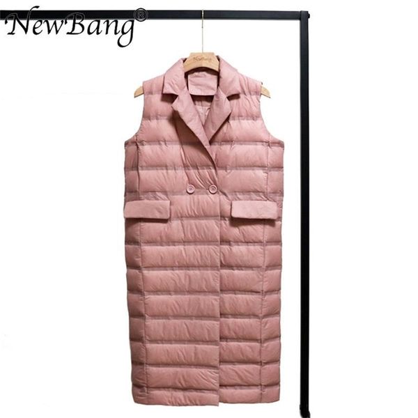 

newbang women's vest ultra light vests women female down coat long sleeveless windproof lightweight warm waistcoat y201026, Black