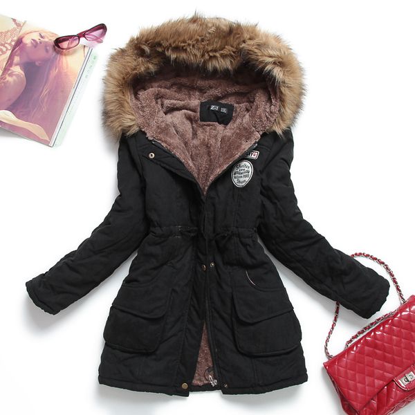 

New Female Winter Jacket Thicken Plus Size 4xl Outwear with Hood Wadded Thin Parka Cotton-quilted Coat Jo38, Black