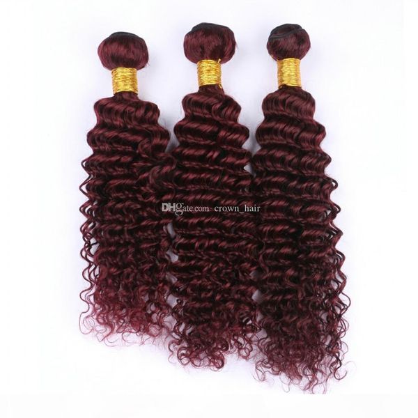 

wine red 99j deep wave hair weft extension 10-30 inch burgundy deep wave curly brazilian virgin human hair weaves 3pcs lot, Black
