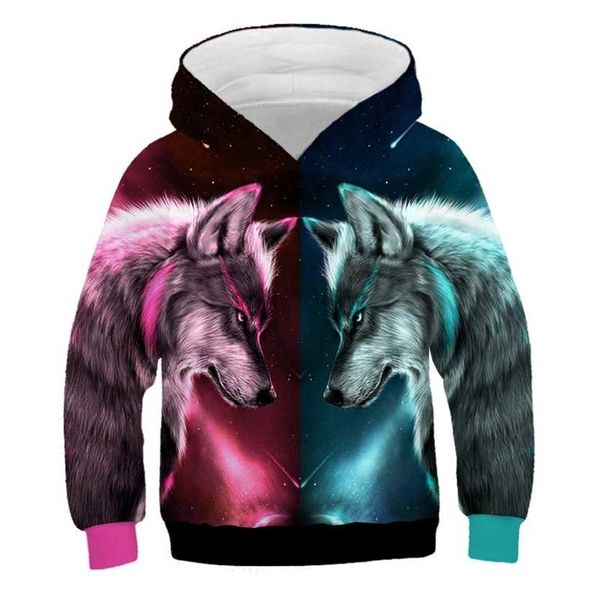 Meninos meninas lobo patterning hoodies outono inverno adolescente crianças animal moletom infantil toddler menino trajes roupa roupa 220125