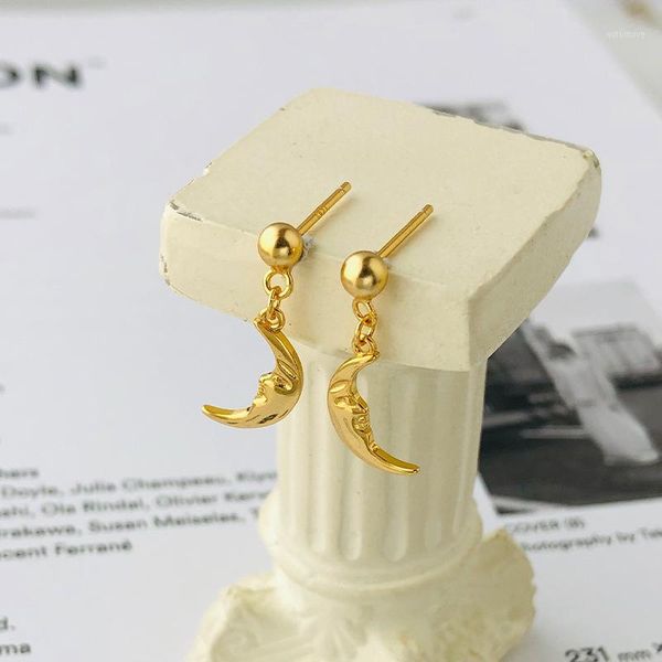 

european and american cross-border new products s925 sterling silver creative face earrings light luxury golden moon earrings1, Golden;silver