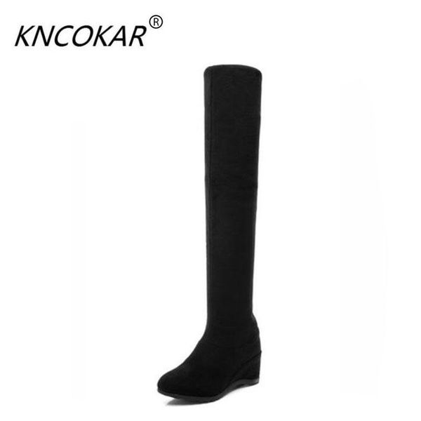 

kncokar 2020 european and american autumn and winter new female spring boots with high merchandises of high merchandising boots, Black