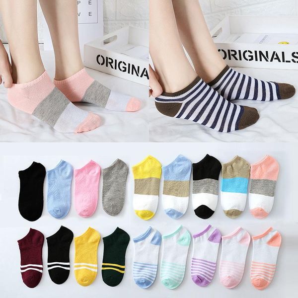 

socks & hosiery 5 pairs women solid striped cotton ankle summer autumn casual lady gril short, Black;white