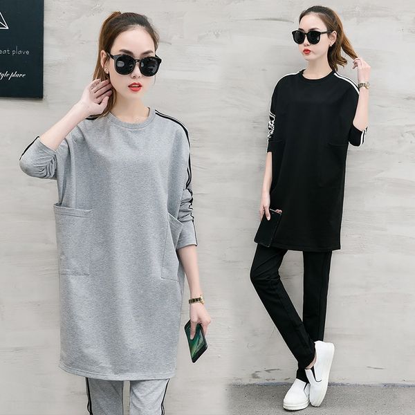 

leisure sweater sports suit women's spring and autumn korean long sleeve sweater sportswear two piece set 2019 new trend of women, Gray