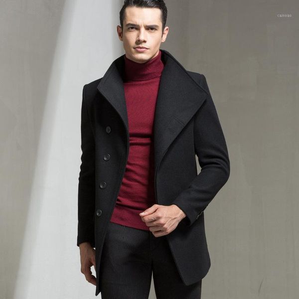 

cashmere coats men in the autumn and winter long wool woolen cloth coat business casual middle-aged father warm coat1, Black