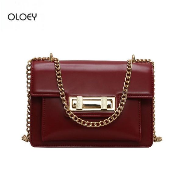 

oloey women's retro small square bag texture pu leather bag new chain shoulder messenger fashion lock