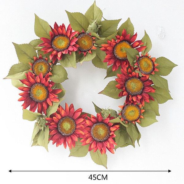 

45cm artificial flower garland silk sunflower fake flower wreath for home garden door window hanging party wedding decoration1