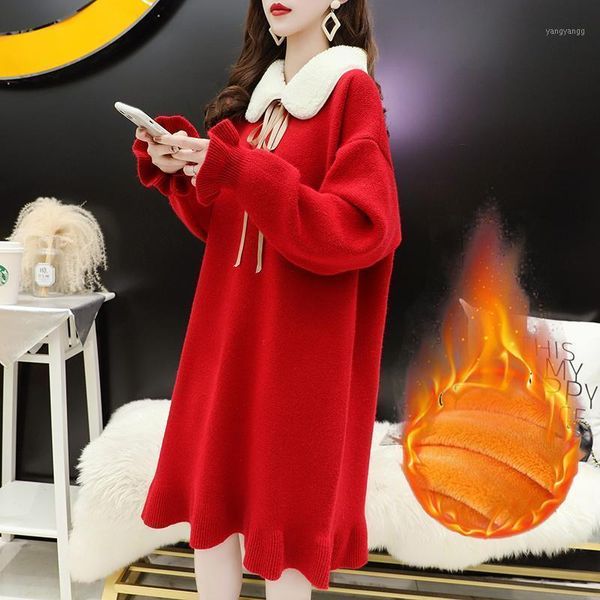 

new plush baby collar wool skirt medium length loose bottoming shirt1, White;black
