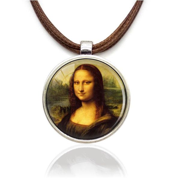 

classic leonardo da vinci famous paintings pendants necklaces mona lisa alloy enamel eiffel tower charm women punk jewelry gifts, Silver