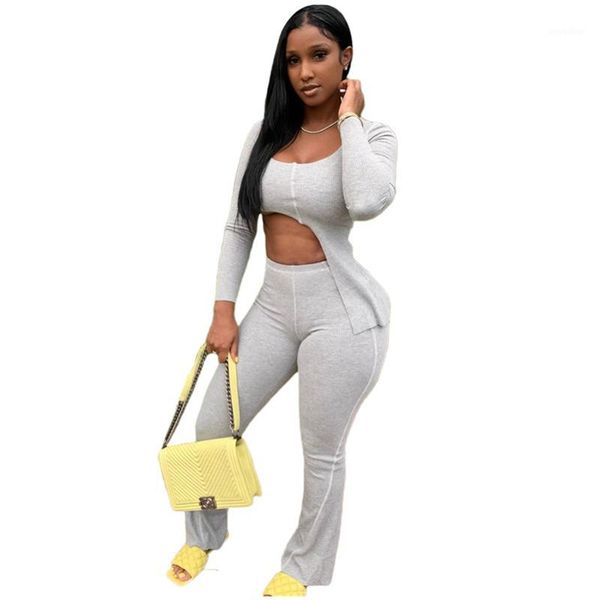 

new arrival casual irregular and micro-flared pants two piece set1, Gray