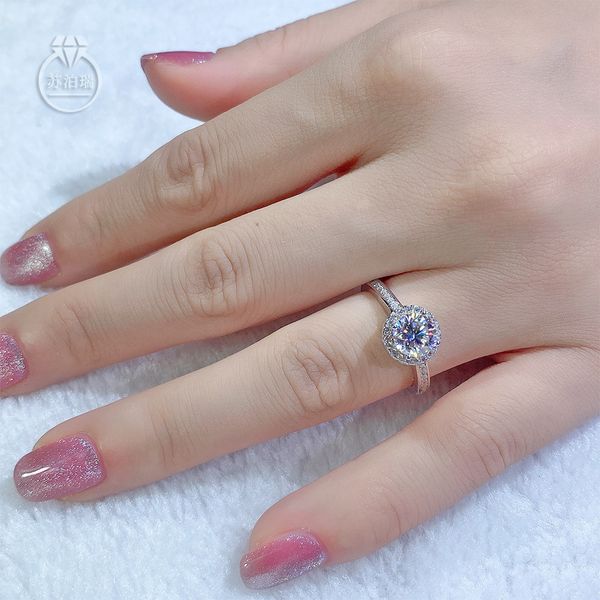 

round design real moissanite ring size 5-6.5mm 0.5-1.0ct for women girls not adjustable gemstone diamond ring engagement ring fashion design, Silver