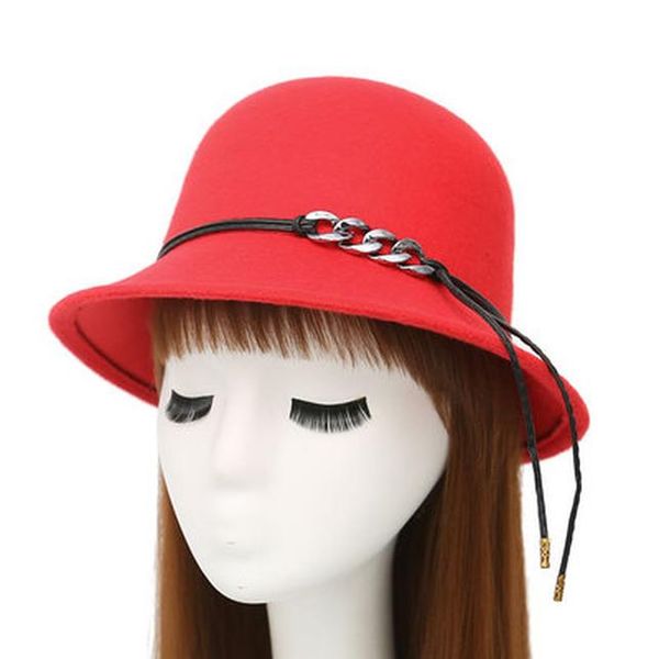 

2017 европа англия корейский осень зима зима женская федора caps старинные солнцезащитные шляпы для женщин леди широкая красная шерсть войло, Black;white