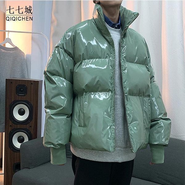 

qiqichen mens streetwear winter glossy bubble jackets 2021 mens harajuku warm hip hop parka male korean fashions puffer coat1, Black