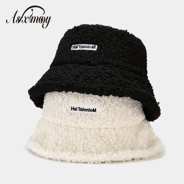 

wide brim hats wholesale lamb faux fur bucket hat thicken warm teddy velvet winter women men bob panama outdoor plush fisherman, Blue;gray