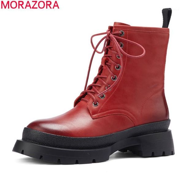 

boots morazora 2021 brand women genuine leather comfortable square heels round toe autumn winter ankle shoes1, Black