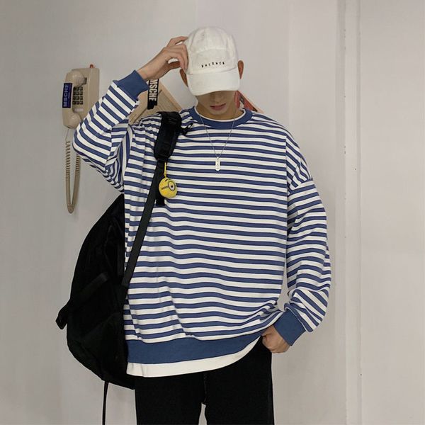 

2021 new korean striped men sweatshirts autumn new fashion men's hooded pullovers 4 colors man streetwear casual dprx, Black