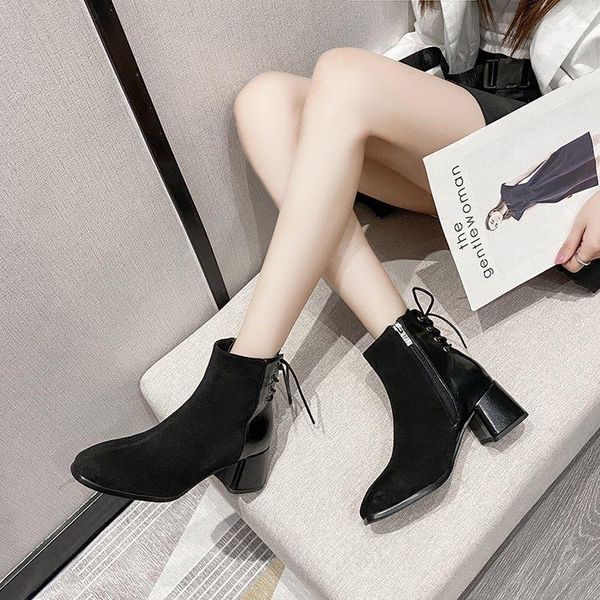 

shoes lace up women's rubber boots winter footwear round toe boots-women luxury designer rain 2021 rock ankle med fashion1, Black