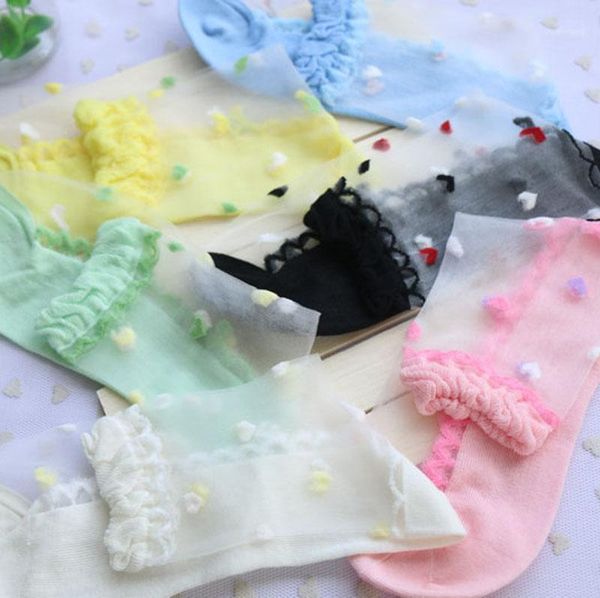 

2020 new woman 5 pairs/lot ladies brand new ultra-thin transparent multi-color crystal socks girls sweet love heart silk meisa1, Black;white