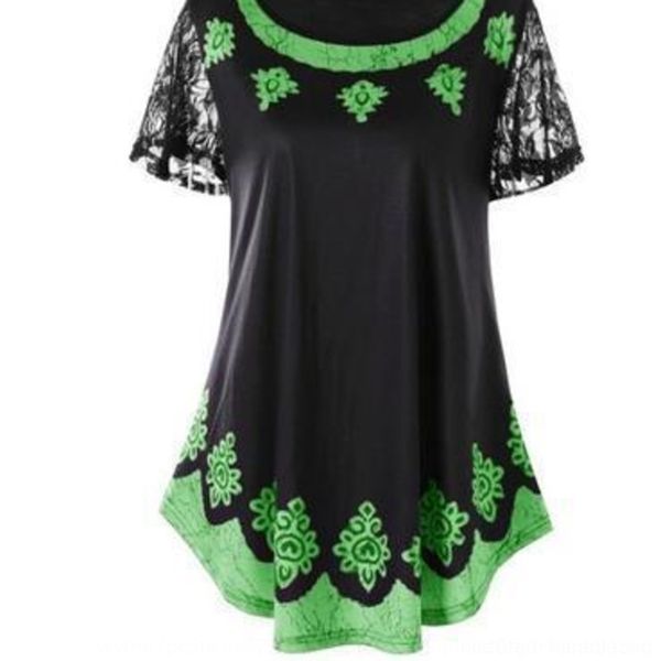 

qmjox summer new women's digital print t-shirt flower short sleeve loose summer new women's lace mosaic digitaldigital print mosai, White