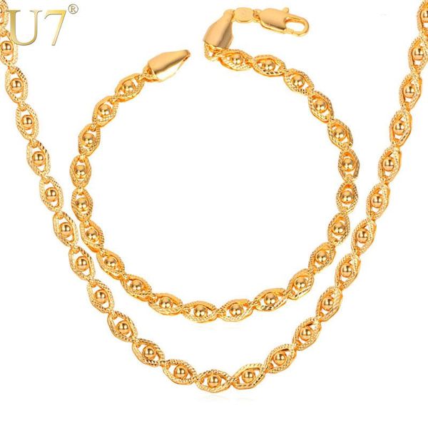 

u7 bracelet and necklace set rose gold color bead chains jewelry set for men/women party accessories sale s608, Silver