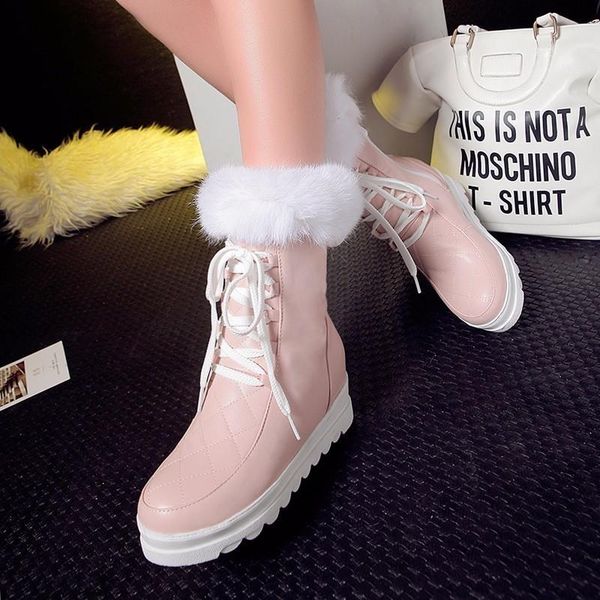 

boots chimizhai woman shoes winter women ankle fur warm platform height increasing zapatos mujer my28, Black