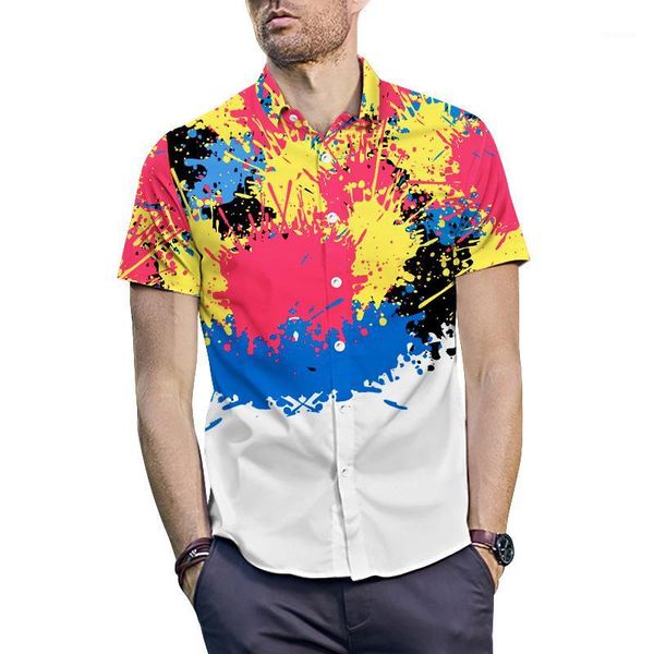

2019 summer streetwear spray print men's shirts plie street popular shirt for men us size printed men's white shirts t0251, White;black