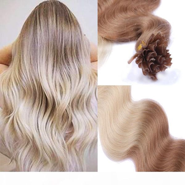 

human hair pre-bonded u-tip brazilian virgin hair 14-24inch ombre color 6 613# human hair u-tip extensions, Black