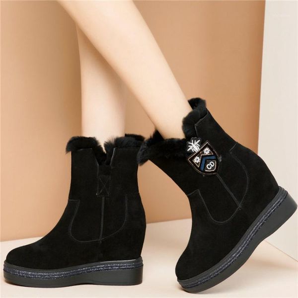 

punk goth trainers women cow leather wedges high heel snow boots fur platform pumps high winter warm fashion sneakers1, Black