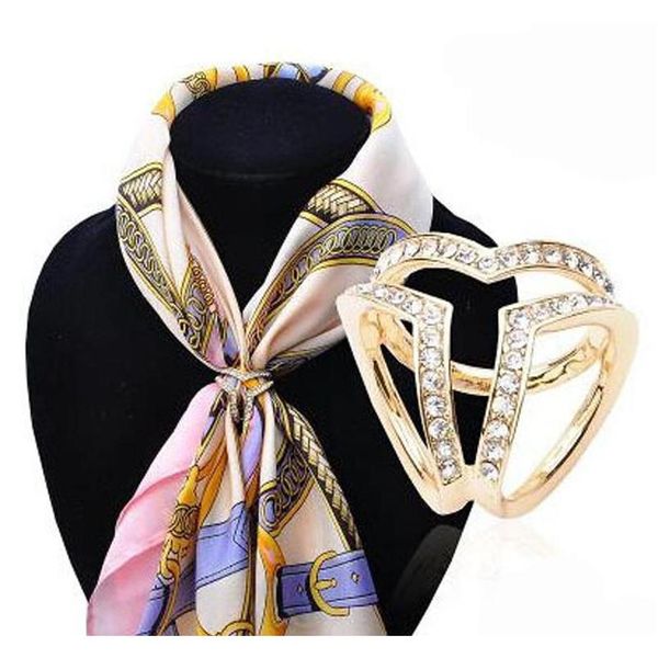

women girls rhinestone silk scarf buckle simple style three circle scarf brooch pin jewelry accessories wholesale fast shipping w2fjm, Gray