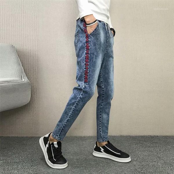 

men's jeans spring summer 2021 fashion casual denim men's korean trendy slim feet loose black teenagers street cowboy pencil pants, Blue
