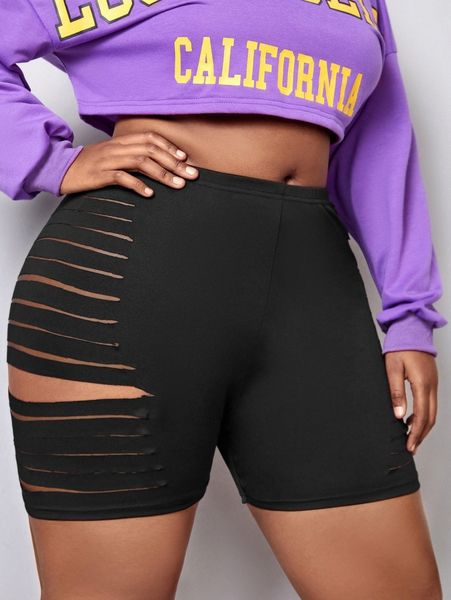 

sxy plus ladder cut side biker shorts b1pj#, Black