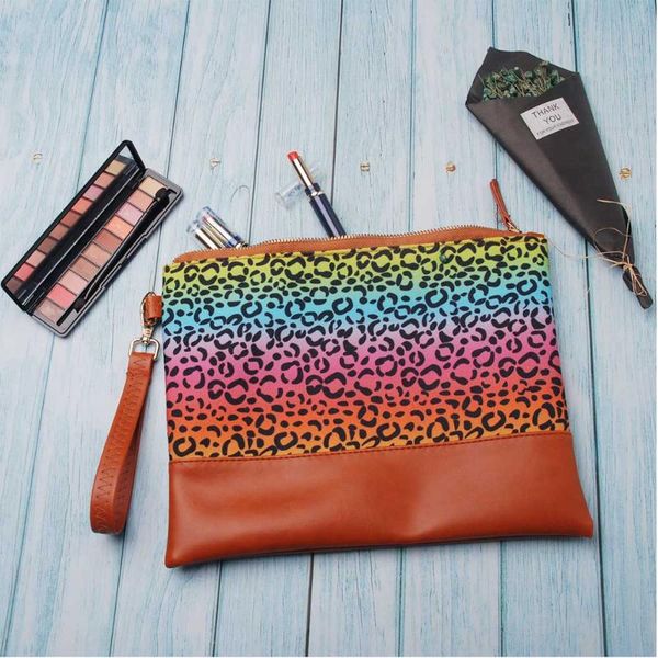 

радуга leopard wristlet сцепления красочные leopard день клатчи холст портмоне dom106388